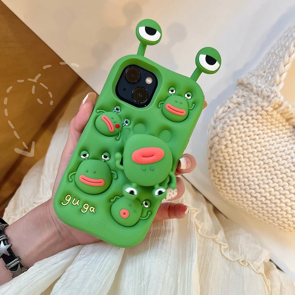 Cute 3D Cartoon Frog Bracket Soft Silicone iPhone Case with Stand Holder - AKM CASE｜iPhone Case & Accesories Worldwide