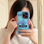 Cute 3D Cartoon Stitch with Mirror Holder Soft Silicone iPhone Case - AKM CASE｜iPhone Case & Accesories Worldwide