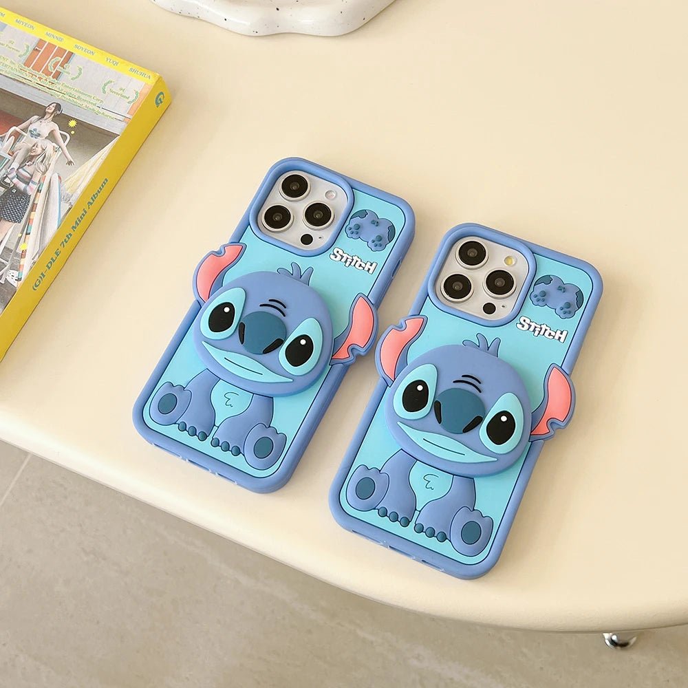Cute 3D Cartoon Stitch with Mirror Holder Soft Silicone iPhone Case - AKM CASE｜iPhone Case & Accesories Worldwide
