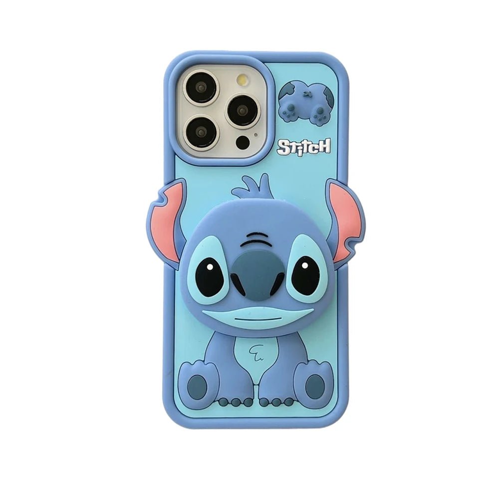 Cute 3D Cartoon Stitch with Mirror Holder Soft Silicone iPhone Case - AKM CASE｜iPhone Case & Accesories Worldwide