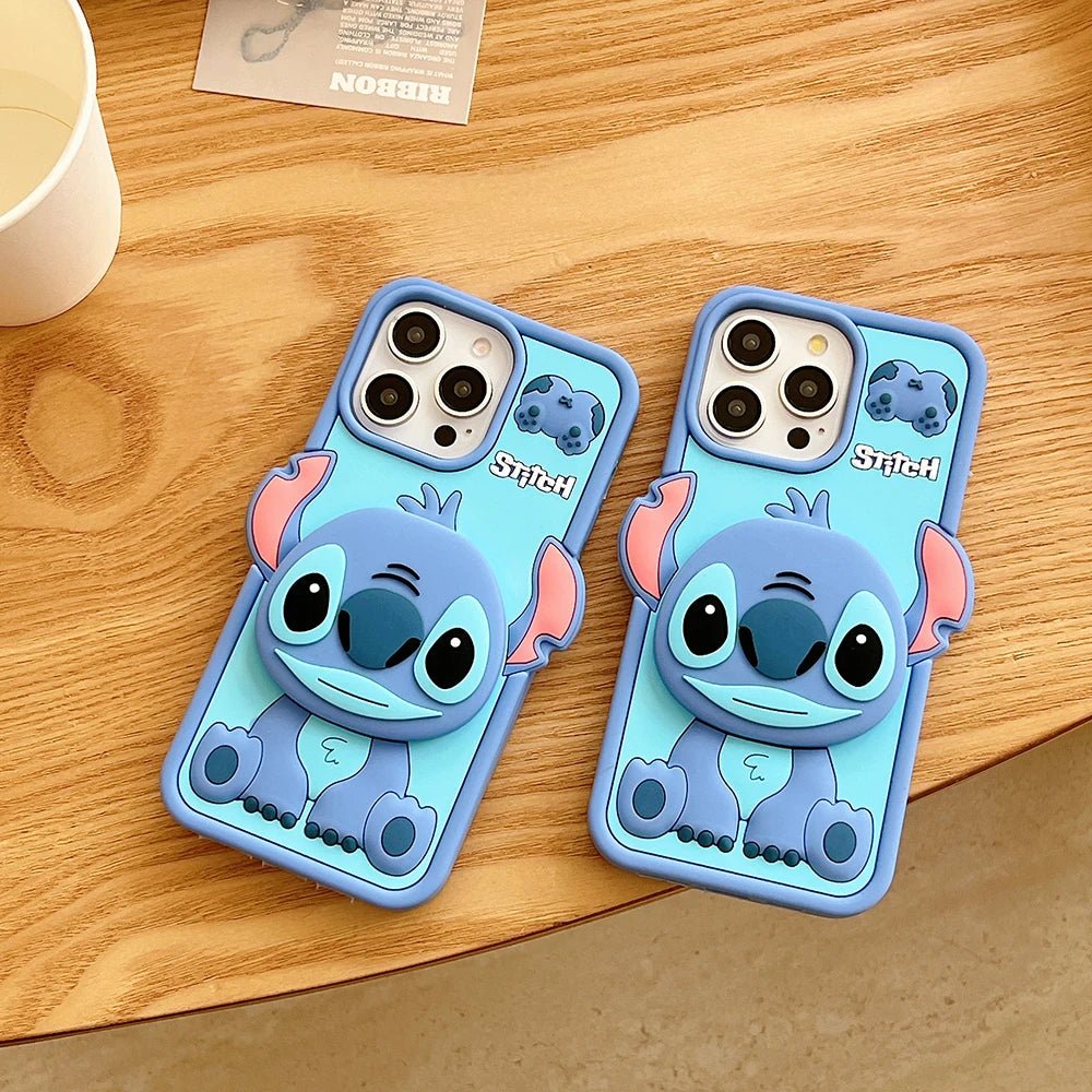 Cute 3D Cartoon Stitch with Mirror Holder Soft Silicone iPhone Case - AKM CASE｜iPhone Case & Accesories Worldwide