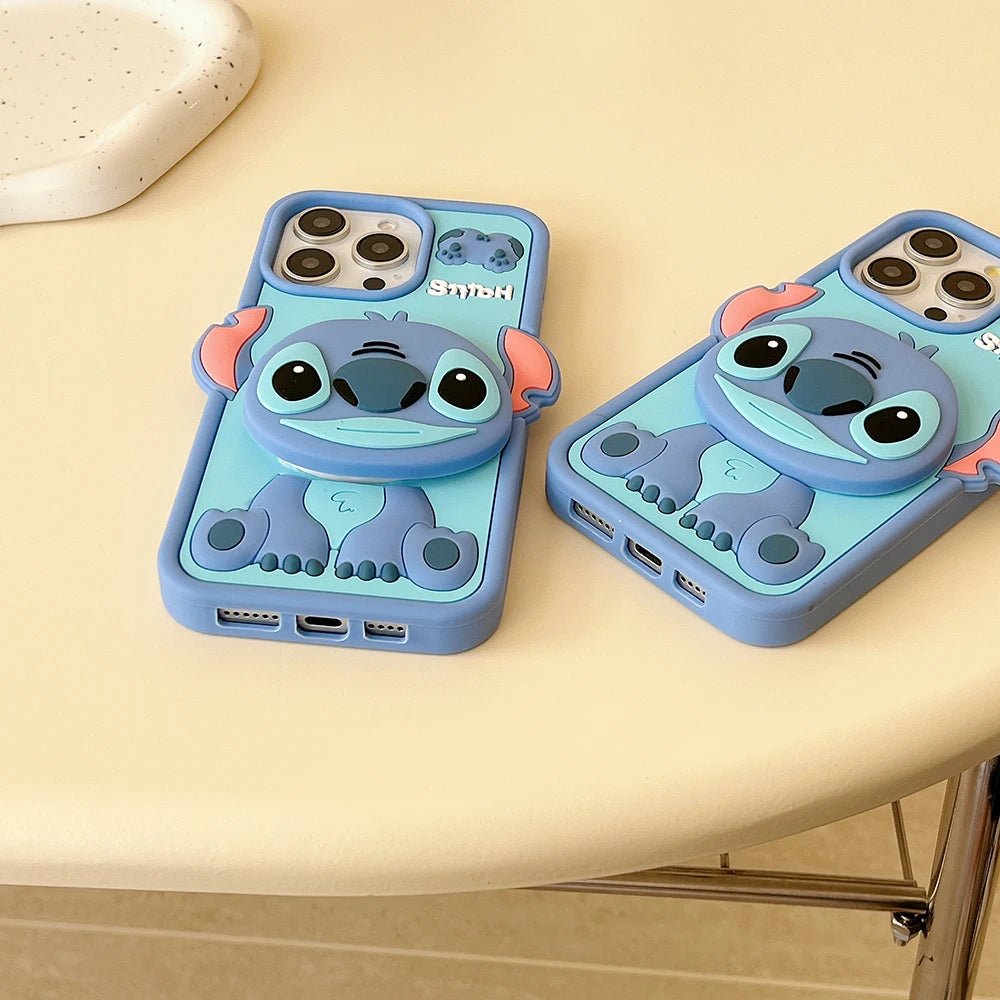 Cute 3D Cartoon Stitch with Mirror Holder Soft Silicone iPhone Case - AKM CASE｜iPhone Case & Accesories Worldwide