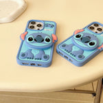 Cute 3D Cartoon Stitch with Mirror Holder Soft Silicone iPhone Case - AKM CASE｜iPhone Case & Accesories Worldwide