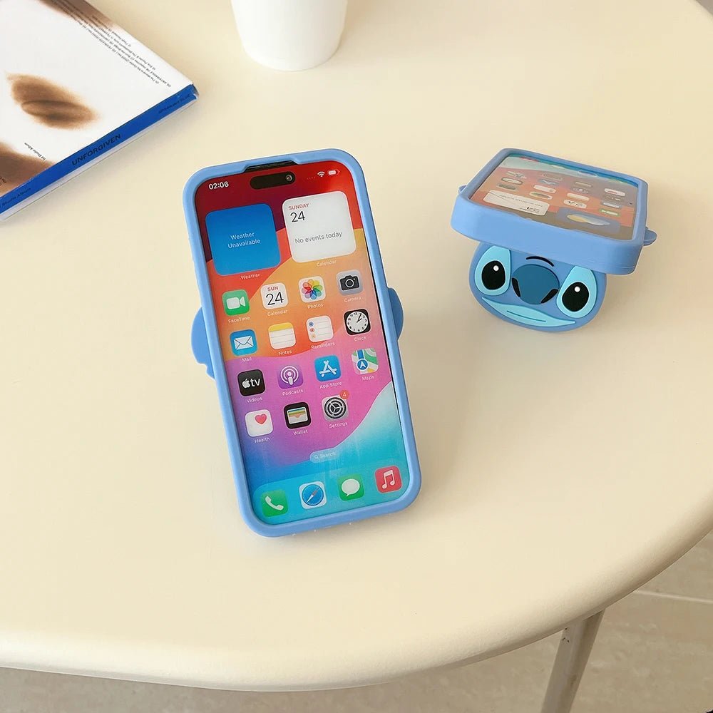 Cute 3D Cartoon Stitch with Mirror Holder Soft Silicone iPhone Case - AKM CASE｜iPhone Case & Accesories Worldwide