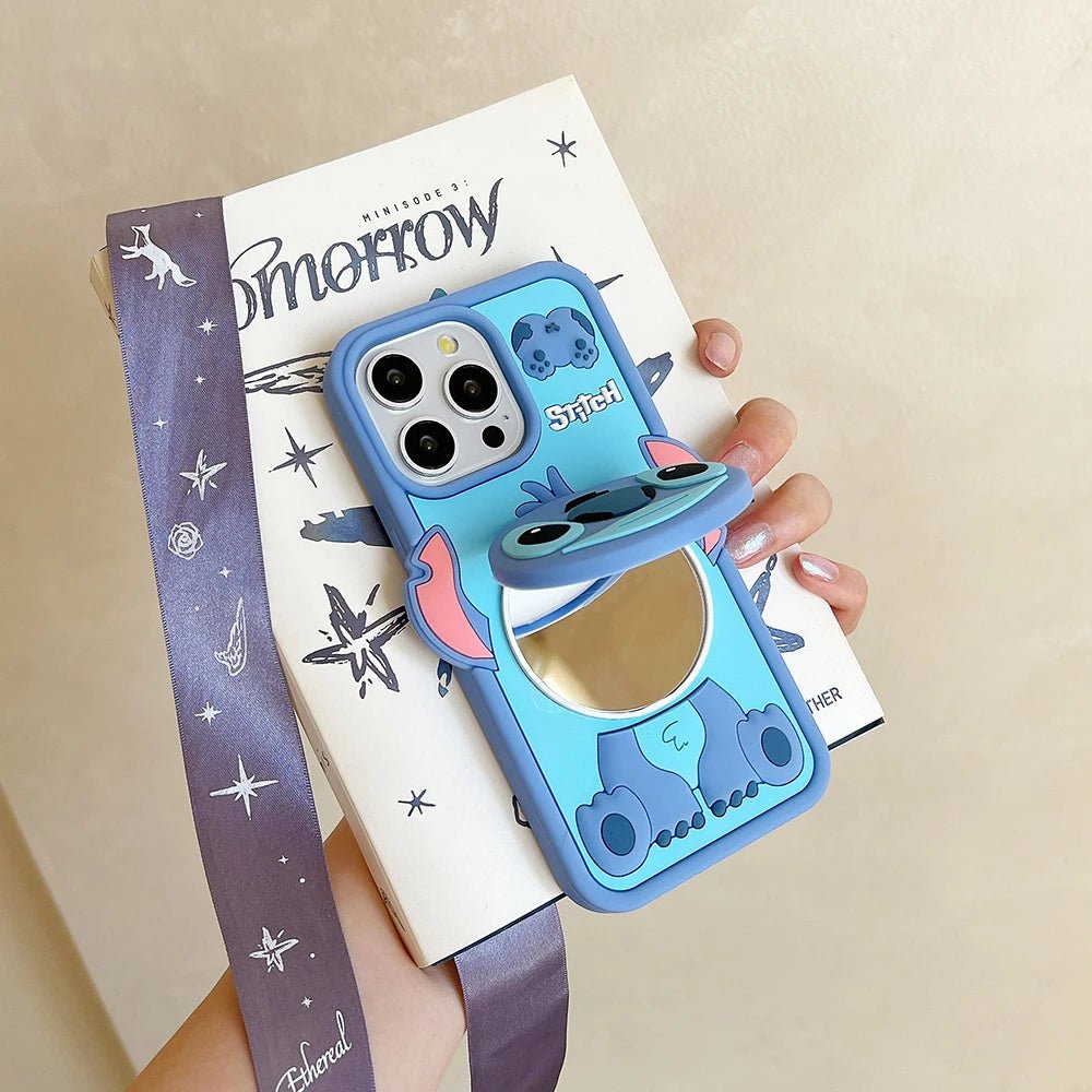 Cute 3D Cartoon Stitch with Mirror Holder Soft Silicone iPhone Case - AKM CASE｜iPhone Case & Accesories Worldwide
