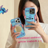 Cute 3D Cartoon Stitch with Mirror Holder Soft Silicone iPhone Case - AKM CASE｜iPhone Case & Accesories Worldwide