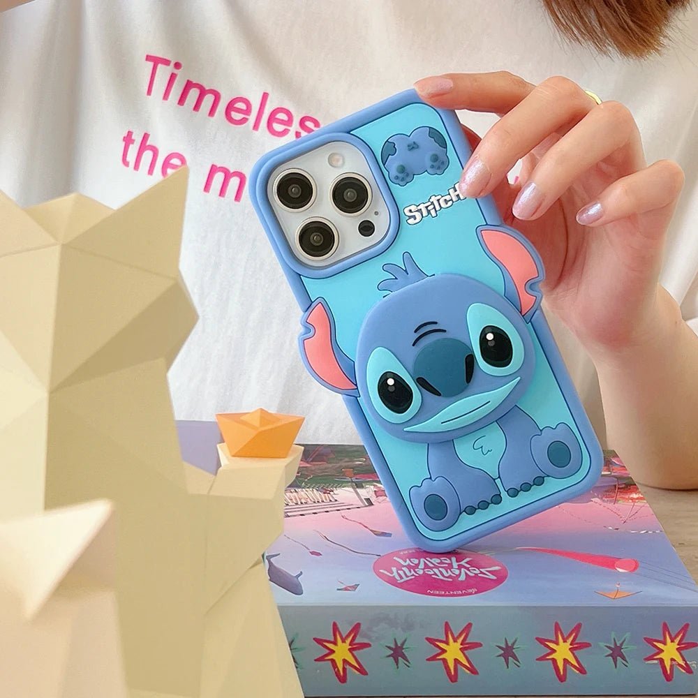 Cute 3D Cartoon Stitch with Mirror Holder Soft Silicone iPhone Case - AKM CASE｜iPhone Case & Accesories Worldwide