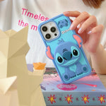 Cute 3D Cartoon Stitch with Mirror Holder Soft Silicone iPhone Case - AKM CASE｜iPhone Case & Accesories Worldwide
