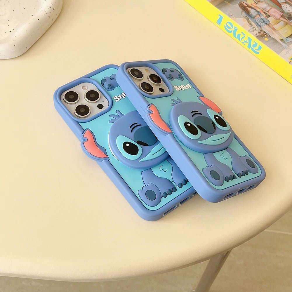 Cute 3D Cartoon Stitch with Mirror Holder Soft Silicone iPhone Case - AKM CASE｜iPhone Case & Accesories Worldwide