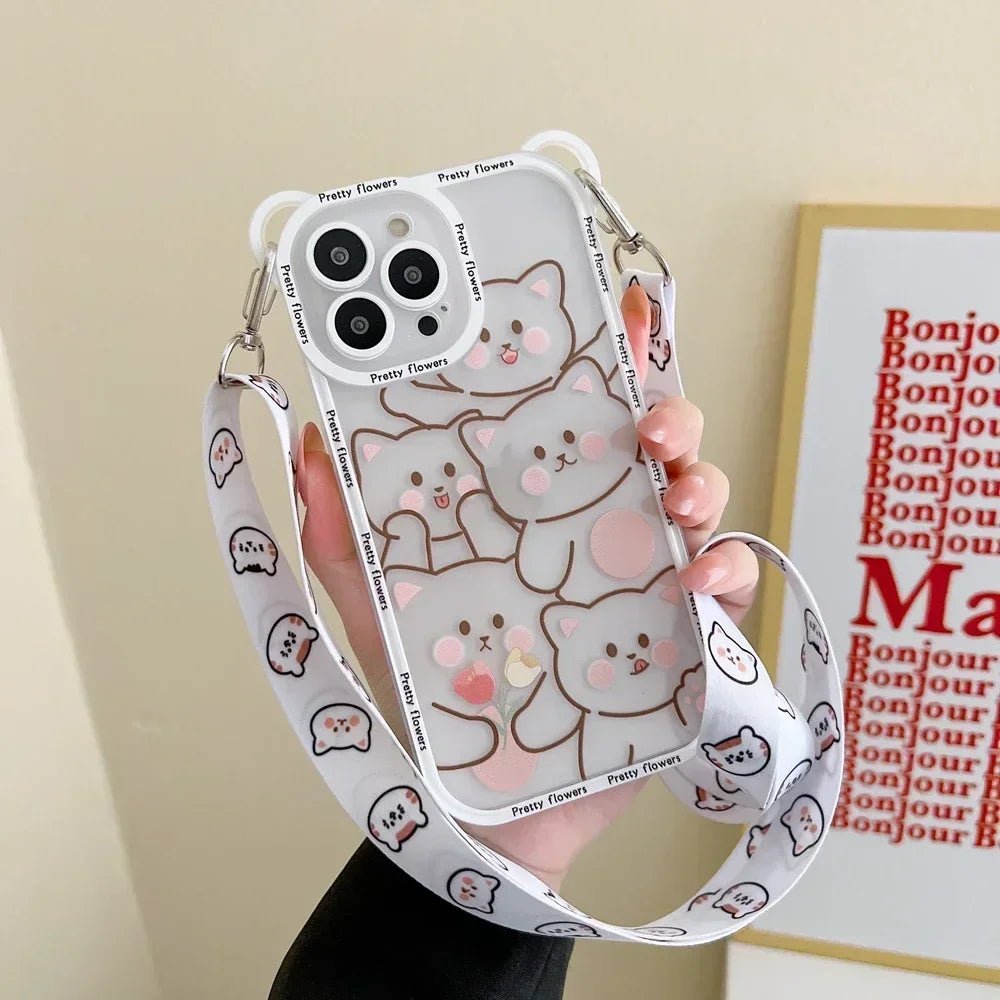 Cute Cartoon Flowers Bear Crossbody Phone Case for iPhone - AKM CASE｜iPhone Case & Accesories Worldwide