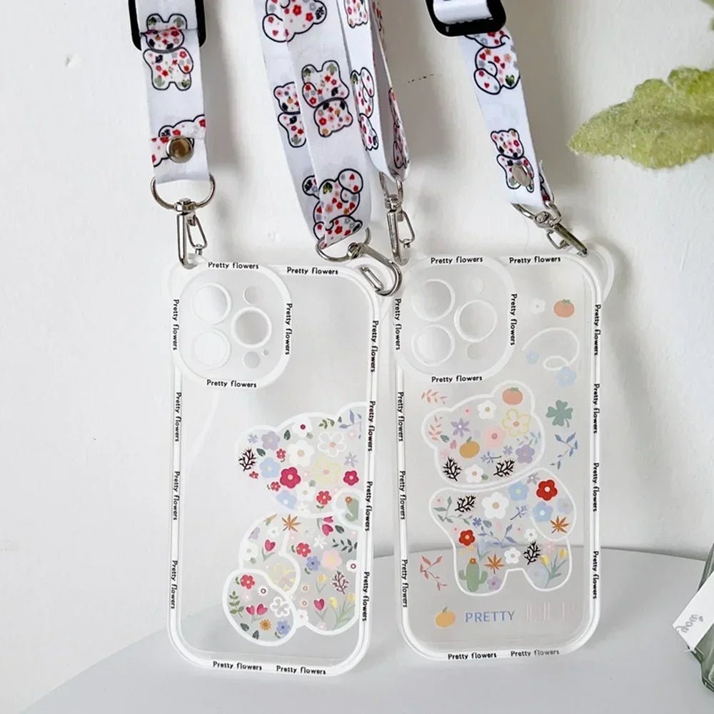 Cute Cartoon Flowers Bear Crossbody Phone Case for iPhone - AKM CASE｜iPhone Case & Accesories Worldwide