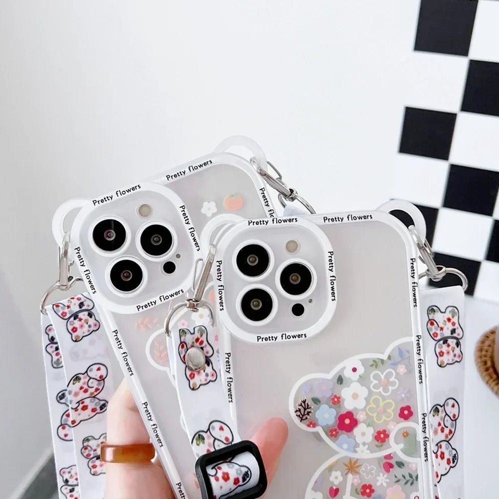 Cute Cartoon Flowers Bear Crossbody Phone Case for iPhone - AKM CASE｜iPhone Case & Accesories Worldwide