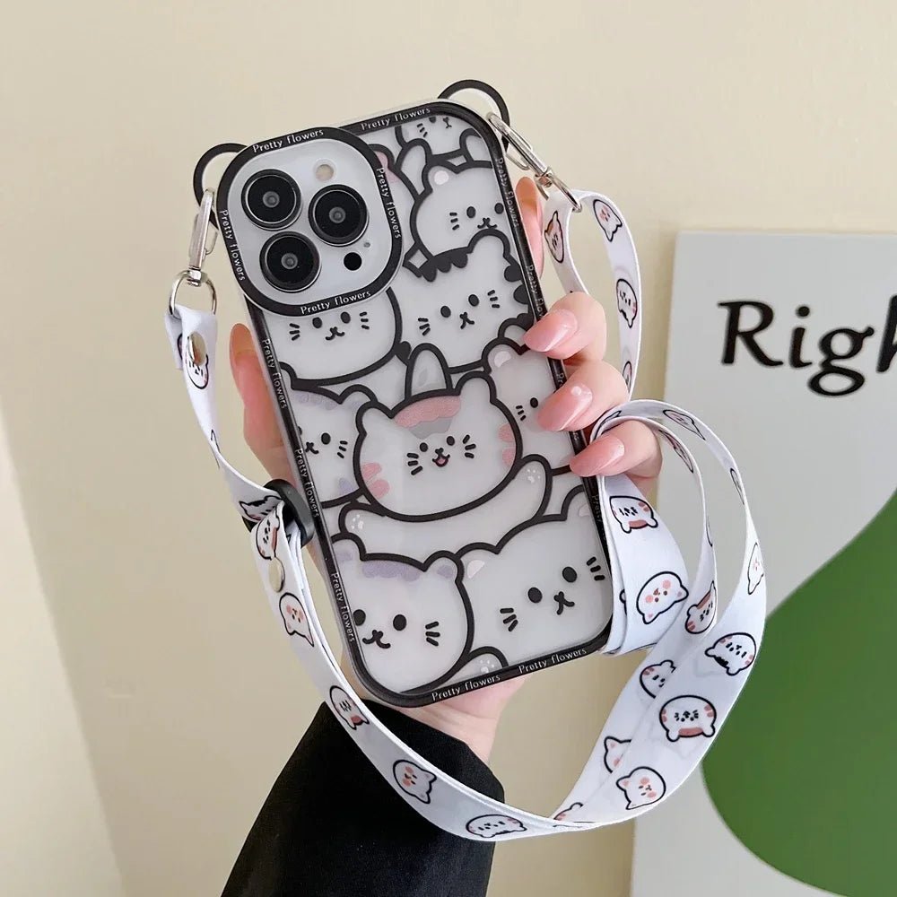 Cute Cartoon Flowers Bear Crossbody Phone Case for iPhone - AKM CASE｜iPhone Case & Accesories Worldwide