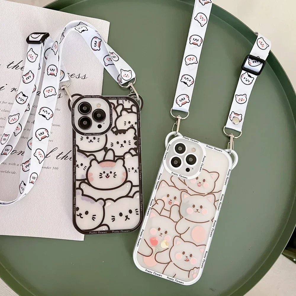 Cute Cartoon Flowers Bear Crossbody Phone Case for iPhone - AKM CASE｜iPhone Case & Accesories Worldwide