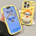 Cute Cartoon Glasses Duck iPhone Case - KASONPAI Silicone Stand Holder Cover - AKM CASE｜iPhone Case & Accesories Worldwide