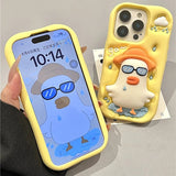 Cute Cartoon Glasses Duck iPhone Case - KASONPAI Silicone Stand Holder Cover - AKM CASE｜iPhone Case & Accesories Worldwide