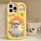 Cute Cartoon Glasses Duck iPhone Case - KASONPAI Silicone Stand Holder Cover - AKM CASE｜iPhone Case & Accesories Worldwide