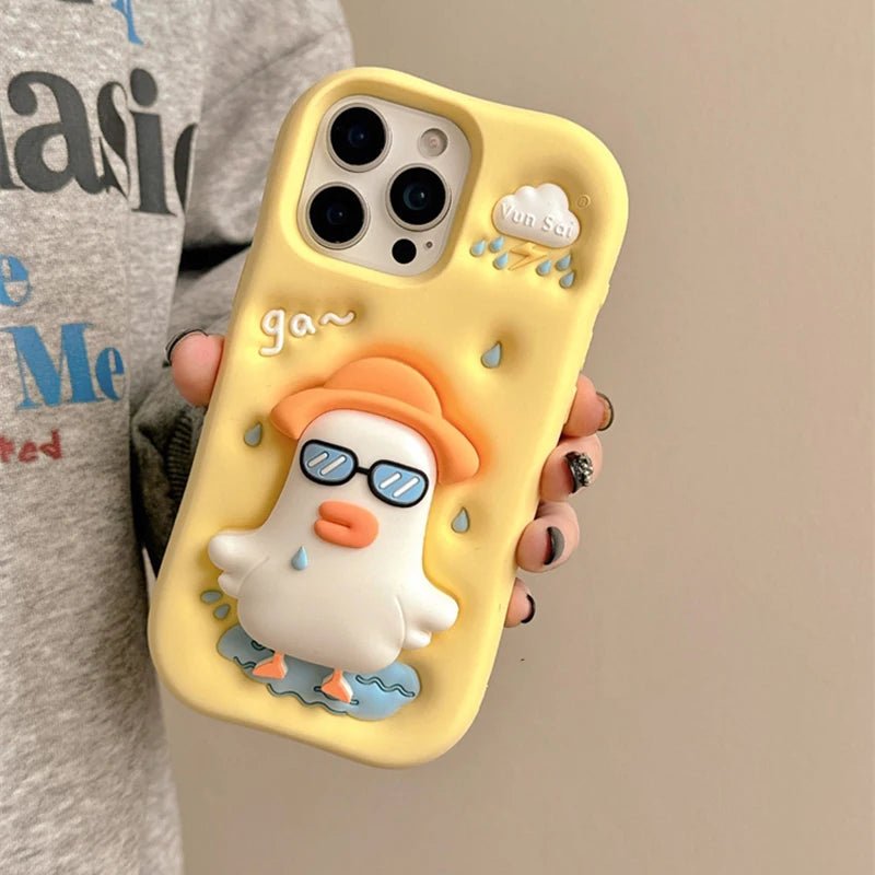 Cute Cartoon Glasses Duck iPhone Case - KASONPAI Silicone Stand Holder Cover - AKM CASE｜iPhone Case & Accesories Worldwide