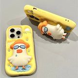 Cute Cartoon Glasses Duck iPhone Case - KASONPAI Silicone Stand Holder Cover - AKM CASE｜iPhone Case & Accesories Worldwide