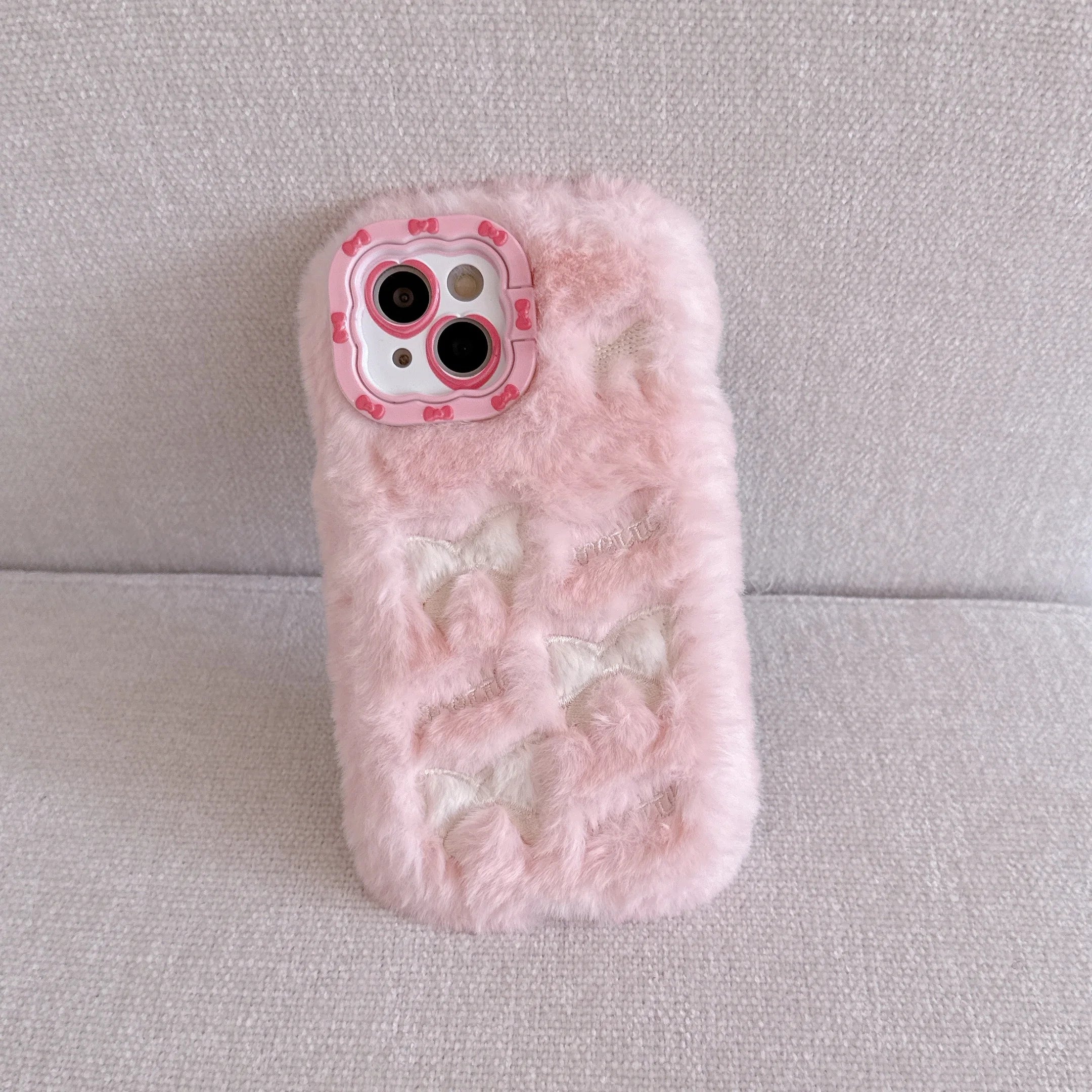 Cute Embroidered Bow Plush Phone Case for Girls - AKM CASE｜iPhone Case & Accesories Worldwide