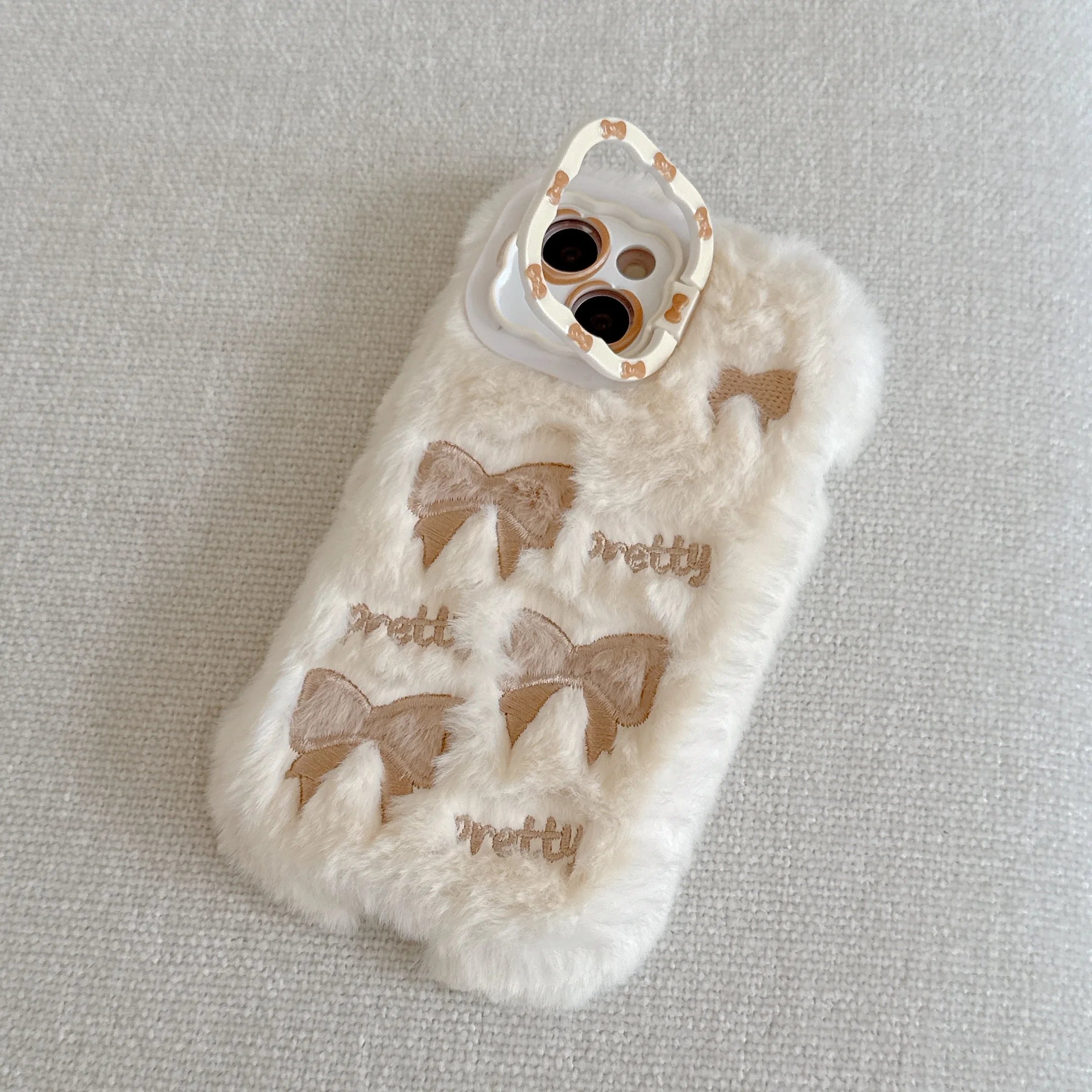 Cute Embroidered Bow Plush Phone Case for Girls - AKM CASE｜iPhone Case & Accesories Worldwide