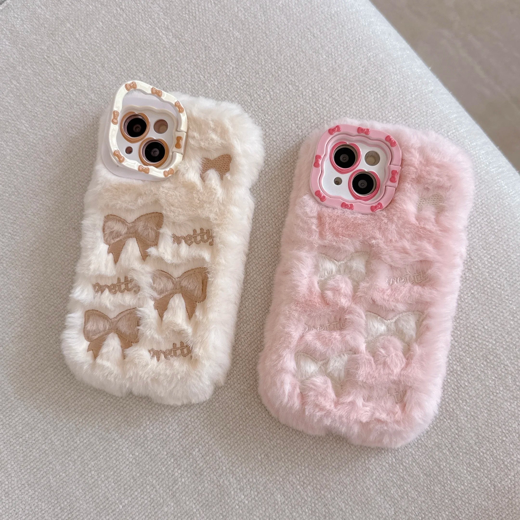 Cute Embroidered Bow Plush Phone Case for Girls - AKM CASE｜iPhone Case & Accesories Worldwide