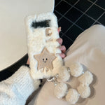 Cute Embroidered Moon Star Folding Plush Phone Case with Chain - AKM CASE｜iPhone Case & Accesories Worldwide