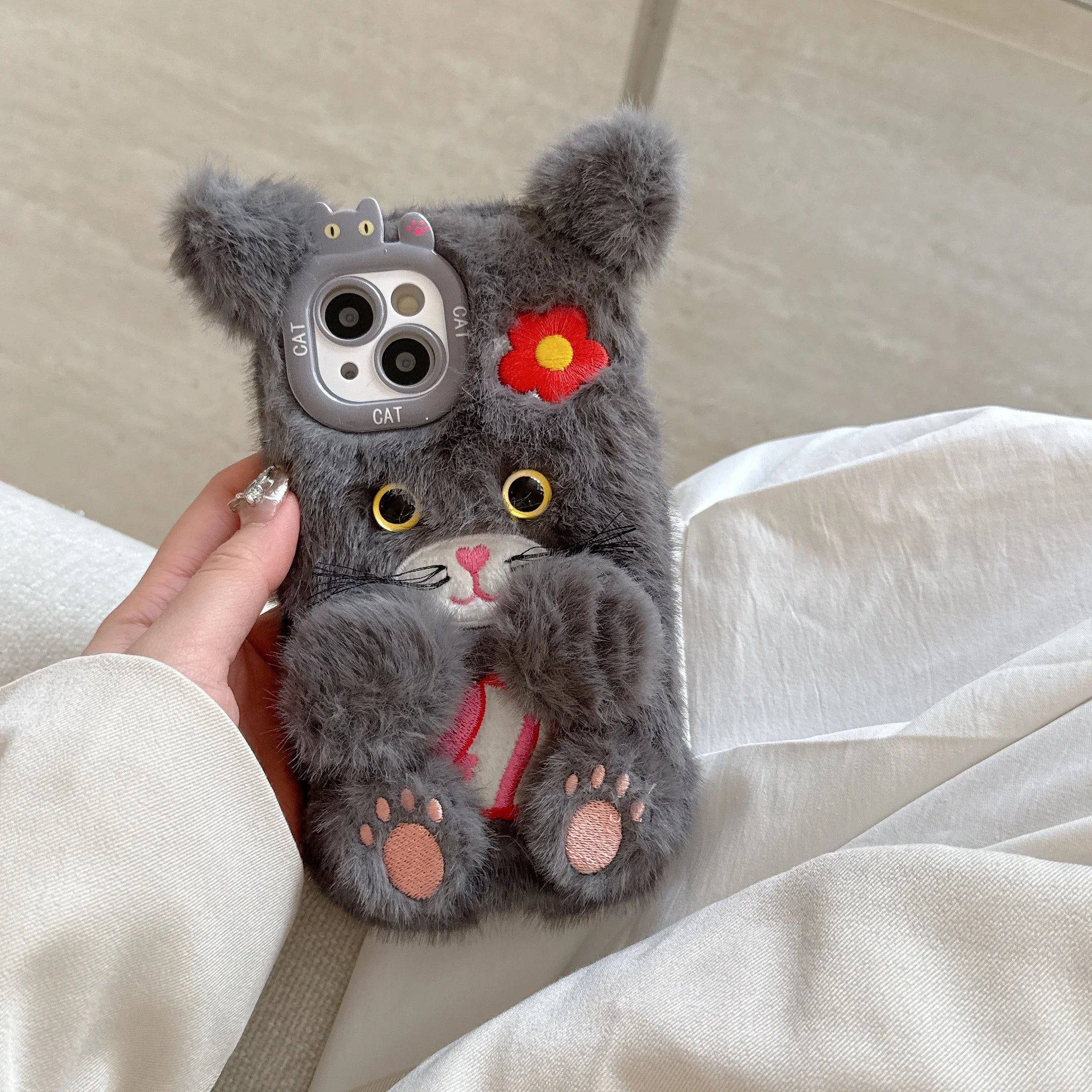 Cute Flower Cat Plush Phone Case - AKM CASE｜iPhone Case & Accesories Worldwide