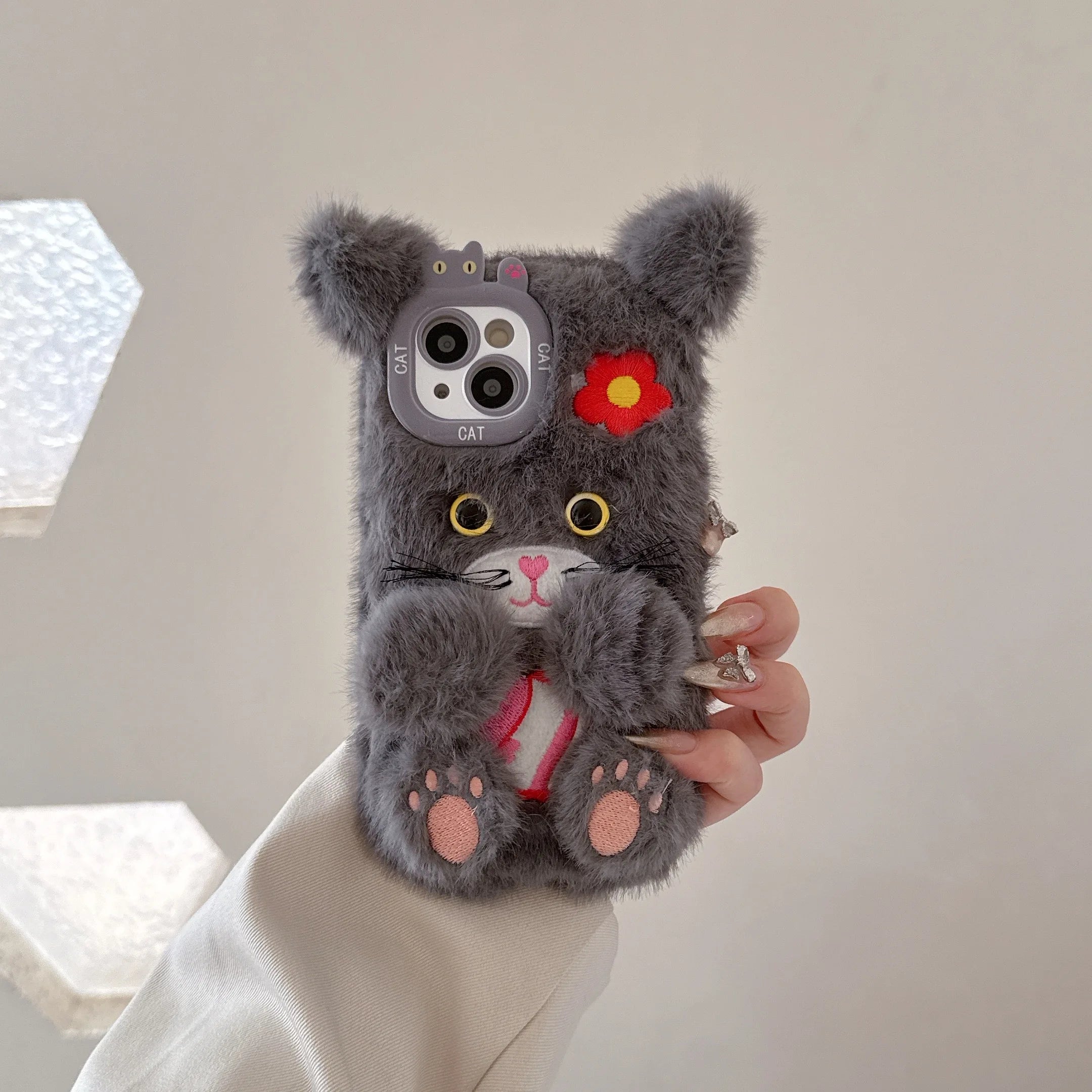 Cute Flower Cat Plush Phone Case - AKM CASE｜iPhone Case & Accesories Worldwide