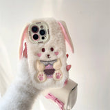 Cute Long Ears Bunny Plush Phone Case Cartoon 3D Rabbit Phone Accessories - AKM CASE｜iPhone Case & Accesories Worldwide