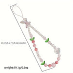 Cute Peach Beaded Mobile Phone Charm Strap Chain, Women Sweet Girls Jewelry, Pearl Cellphone Flower Lanyard for iPhone Keychain - AKM CASE｜iPhone Case & Accesories Worldwide