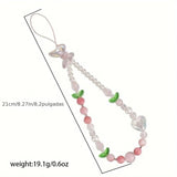 Cute Peach Beaded Mobile Phone Charm Strap Chain, Women Sweet Girls Jewelry, Pearl Cellphone Flower Lanyard for iPhone Keychain - AKM CASE｜iPhone Case & Accesories Worldwide