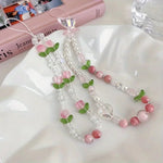 Cute Peach Beaded Mobile Phone Charm Strap Chain, Women Sweet Girls Jewelry, Pearl Cellphone Flower Lanyard for iPhone Keychain - AKM CASE｜iPhone Case & Accesories Worldwide