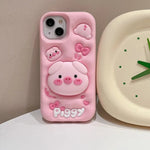 Cute Pig Telescopic Bracket iPhone Case - KASONPAI 3D Silicone Stand Cover - AKM CASE｜iPhone Case & Accesories Worldwide