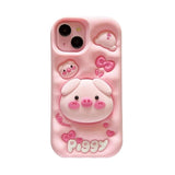 Cute Pig Telescopic Bracket iPhone Case - KASONPAI 3D Silicone Stand Cover - AKM CASE｜iPhone Case & Accesories Worldwide