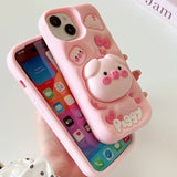 Cute Pig Telescopic Bracket iPhone Case - KASONPAI 3D Silicone Stand Cover - AKM CASE｜iPhone Case & Accesories Worldwide