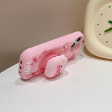 Cute Pig Telescopic Bracket iPhone Case - KASONPAI 3D Silicone Stand Cover - AKM CASE｜iPhone Case & Accesories Worldwide