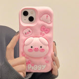 Cute Pig Telescopic Bracket iPhone Case - KASONPAI 3D Silicone Stand Cover - AKM CASE｜iPhone Case & Accesories Worldwide