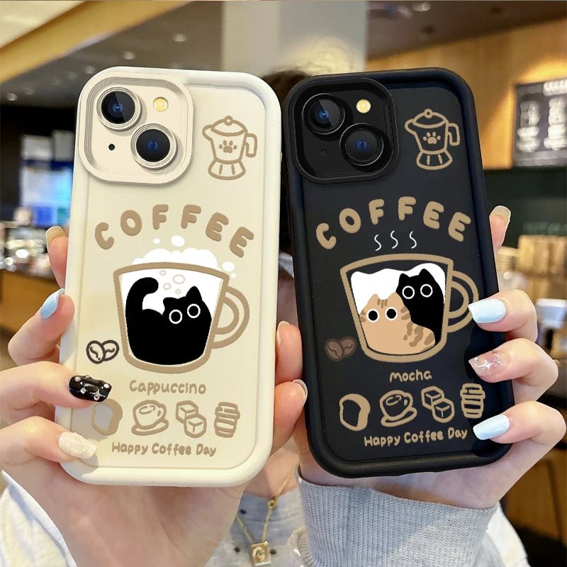 Cute Popular Coffee Cat Cartoon Phone Case for iPhone 7 - 16 Pro, XR, X, XS Max - Non - Slip Silicone Cover - AKM CASE｜iPhone Case & Accesories Worldwide