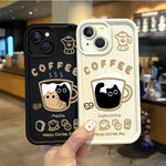 Cute Popular Coffee Cat Cartoon Phone Case for iPhone 7 - 16 Pro, XR, X, XS Max - Non - Slip Silicone Cover - AKM CASE｜iPhone Case & Accesories Worldwide