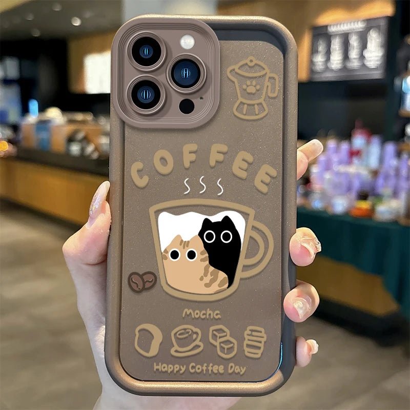 Cute Popular Coffee Cat Cartoon Phone Case for iPhone 7 - 16 Pro, XR, X, XS Max - Non - Slip Silicone Cover - AKM CASE｜iPhone Case & Accesories Worldwide