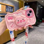 Cute Stand Pig & Bear Phone Case with Crossbody Lanyard for iPhone 11 - 16 Pro Max - AKM CASE｜iPhone Case & Accesories Worldwide