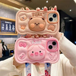 Cute Stand Pig & Bear Phone Case with Crossbody Lanyard for iPhone 11 - 16 Pro Max - AKM CASE｜iPhone Case & Accesories Worldwide