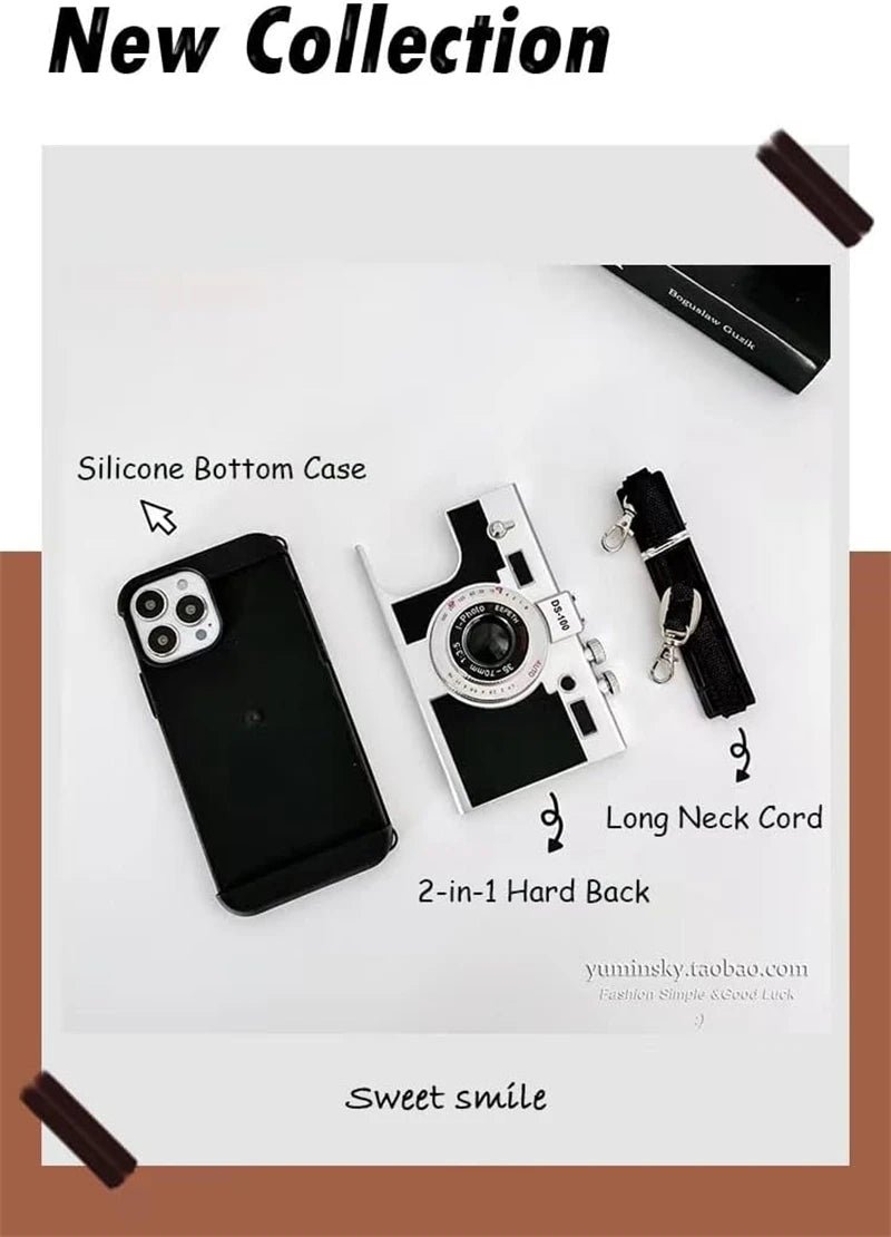 Emily in Paris Vintage Camera Design iPhone Case with Lanyard - Fits iPhone X - 16 Pro Max - AKM CASE｜iPhone Case & Accesories Worldwide