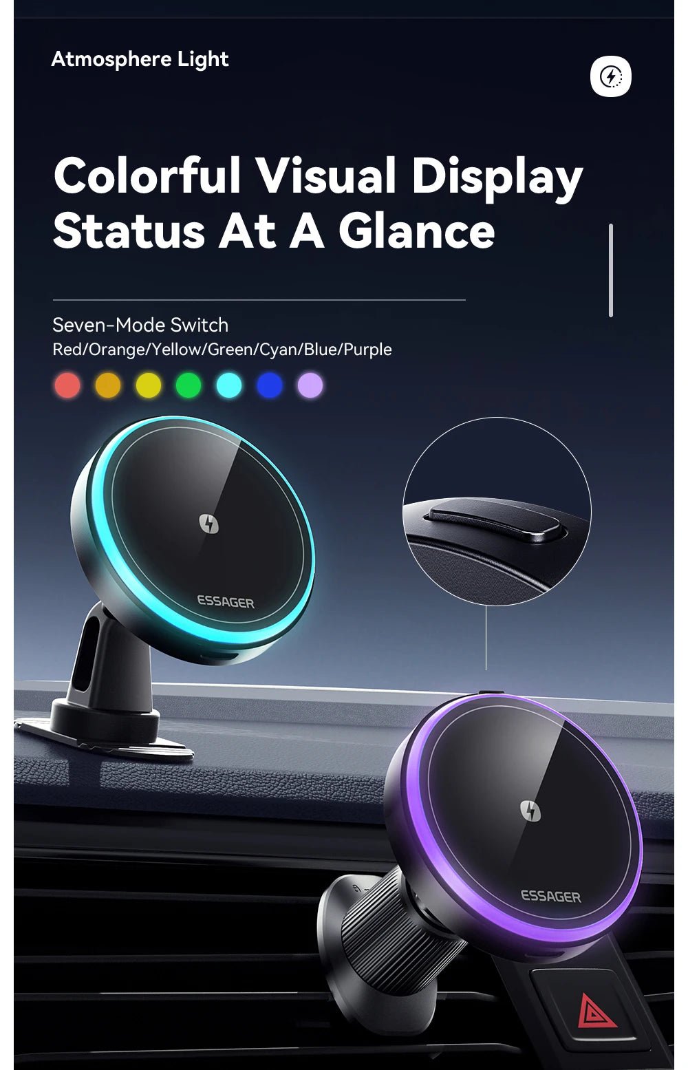 Essager Magnetic Car Phone Holder 15W Wireless Charger Stand Car Mount Charger for Magsafe LED Light - AKM CASE｜iPhone Case & Accesories Worldwide