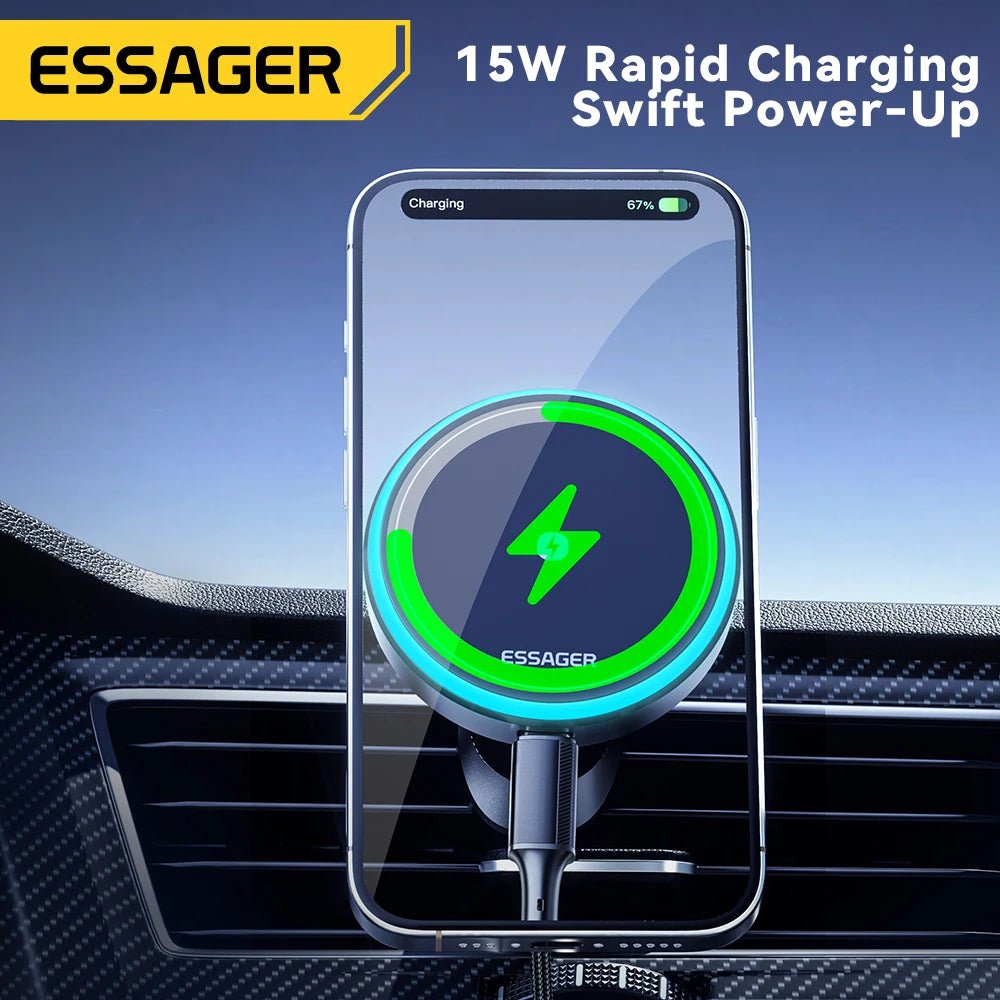 Essager Magnetic Car Phone Holder 15W Wireless Charger Stand Car Mount Charger for Magsafe LED Light - AKM CASE｜iPhone Case & Accesories Worldwide