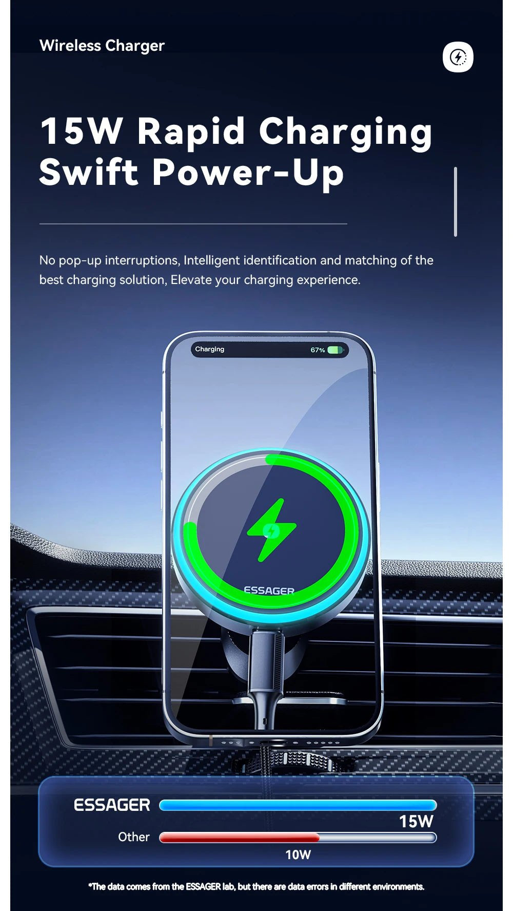 Essager Magnetic Car Phone Holder 15W Wireless Charger Stand Car Mount Charger for Magsafe LED Light - AKM CASE｜iPhone Case & Accesories Worldwide