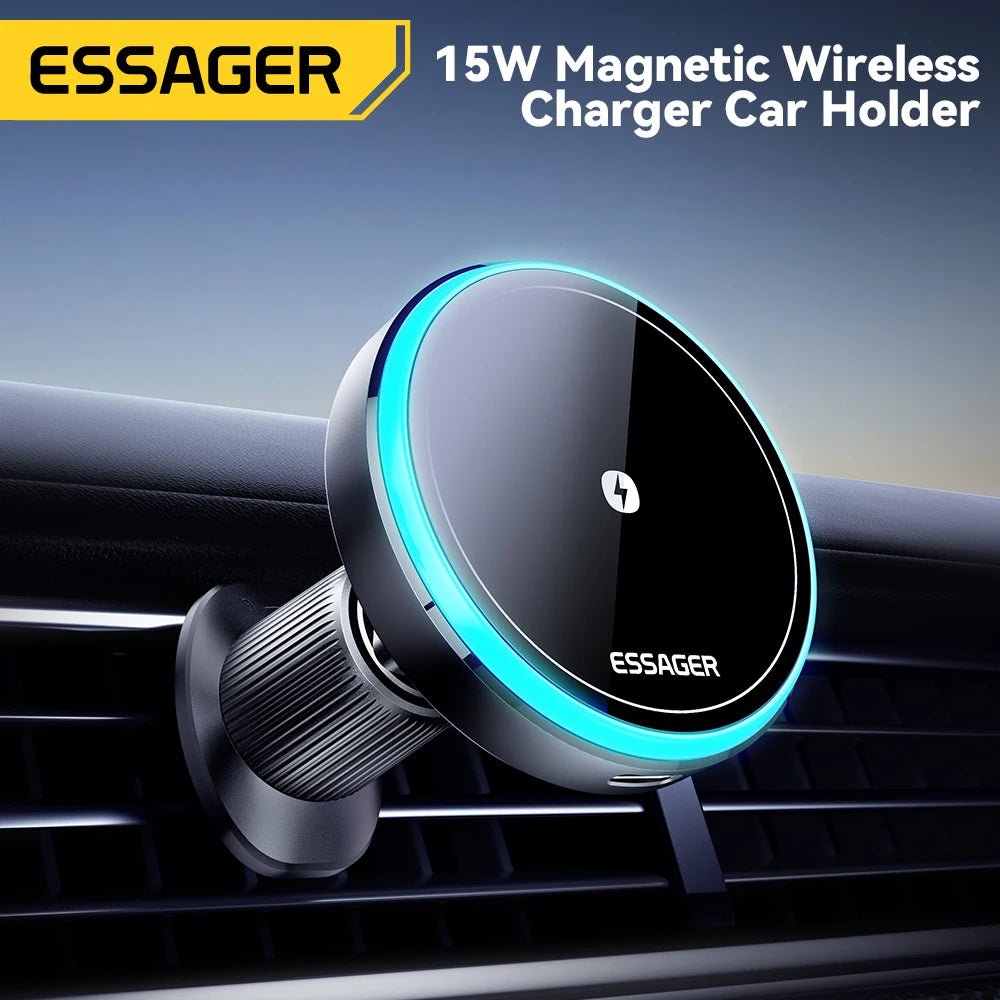 Essager Magnetic Car Phone Holder 15W Wireless Charger Stand Car Mount Charger for Magsafe LED Light - AKM CASE｜iPhone Case & Accesories Worldwide
