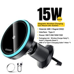 Essager Magnetic Car Phone Holder 15W Wireless Charger Stand Car Mount Charger for Magsafe LED Light - AKM CASE｜iPhone Case & Accesories Worldwide