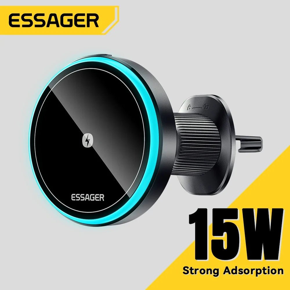 Essager Magnetic Car Phone Holder 15W Wireless Charger Stand Car Mount Charger for Magsafe LED Light - AKM CASE｜iPhone Case & Accesories Worldwide